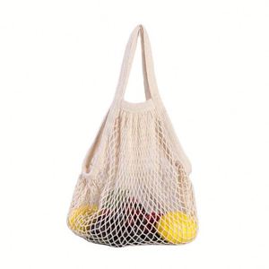 Large Cotton <b>Net</b> Tote <b>Bags</b> Striped Pattern Logo Washable Reusable Rope Handle Eco-Friendly Simple Ecology Design for Shopping - Product Image 1