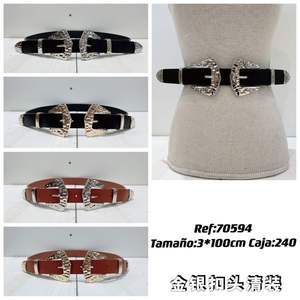 Cinturón de metal con hebilla plateada de 100 cm, cinturón informal para mujeres y hombres - Product Image 3