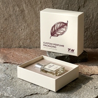 Boîte à parfum rigide de luxe blanche en deux parties avec couvercle relevable et insert ajusté, emballage cosmétique écologique pour parfums