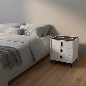 Homeera Smart <b>Bedside</b> Table 50x40x60cm <b>White</b> 3 Drawers Modern Minimalist Nightstand Bedroom Furniture - Product Image 2