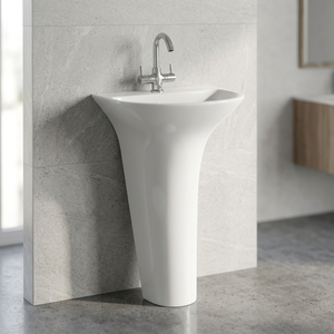 Lavabo sur pied en céramique de style granit carré européen moderne, design de créateur, pour salle de bain de centre commercial ou de villa - Product Image 6