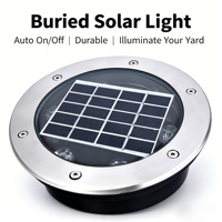 Lampe LED solaire rechargeable IP67 en aluminium, circulaire, encastrée, pour pelouse, extérieur, sol, route, avec capteur de lumière