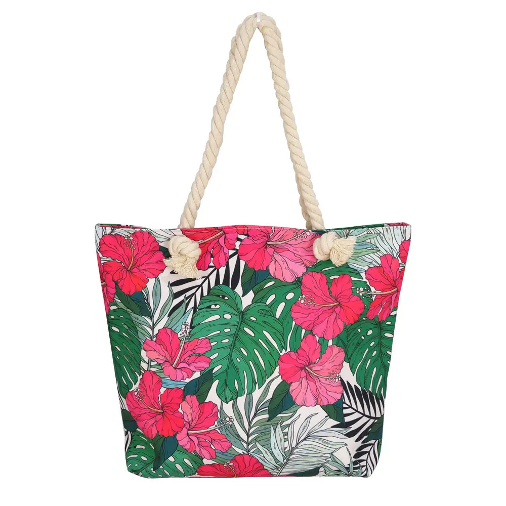 Nhiệt đới hoa in tote tái sử dụng tùy chỉnh Túi mua sắm với logo cổ điển Túi Vải Tote Túi xách cho phụ nữ