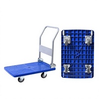 Chariot à plateau plat en plastique pour entrepôt d'usine, manutention de marchandises, logistique, chariot silencieux pliable