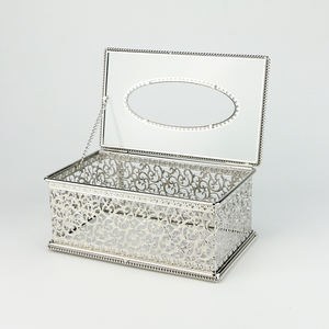 Caja de pañuelos exquisita, dispensador de servilletas doradas, organizador de pañuelos de plata, soporte de tejido de metal para tallado artístico - Product Image 3