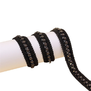 Cinta de encaje de cuentas de perlas de moda de gran venta, recorte de encaje de cuentas blancas y negras para decoración de vestidos - Product Image 5