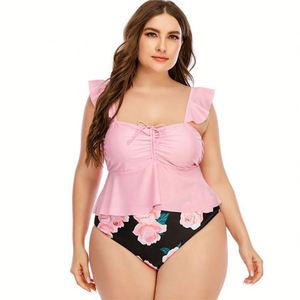 Maillots de bain deux pièces K1400, effet ventre plat, grande taille, tankini, bikini floral, séchage rapide, couleur rose, vêtements de bain pour femmes - Product Image 5