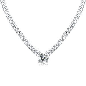 Catena in Argento Stile Cubano di Tendenza <span class=keywords><strong>con</strong></span> Moissanite Brillante <span class=keywords><strong>Solitario</strong></span>, Stile Lussuoso per Regali di Matrimonio e Feste - Product Image 2