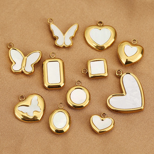 Stainless Steel 18K Gold Plated Heart Butterfly Square Inlaid Shell Pendant For <b>Bracelet</b> Making DIY Jewelry Accessories - Product Image 1