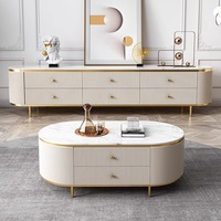 Meuble TV blanc de luxe moderne, ensemble table basse, pieds en acier inoxydable doré, tiroirs en marbre, meubles de maison pour panneau de salon
