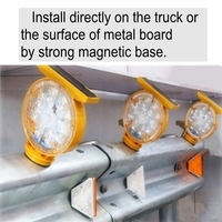 Balise solaire magnétique haute puissance, visibilité 1000 m, matériau ABS/PC, protection IP66, LED clignotante pour équipements lourds et surfaces métalliques