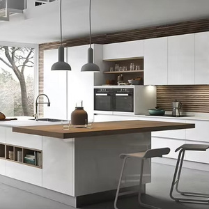 Gabinete de cocina completo de estilo minimalista, mueble de cocina clásico personalizado con mesa de comedor de madera - Product Image 1