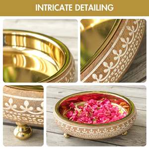 Plateaux décoratifs, charme héritage, Urli en bois et acier inoxydable, décoration d'intérieur élégante, centre de table, traditionnel, fait à la main, élégant, durable, moderne - Product Image 6