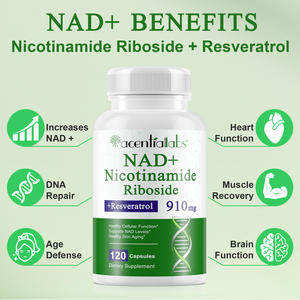 Acentiallaabs 120 kapsul nikotinamide murni Riboside Resveratrol suplemen kesehatan anti-penuaan Vegan NAD + kapsul - Product Image 2
