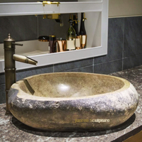 Lavabo en pierre lisse irrégulier évier ovale en marbre pour la maison cuisine Villa extérieure pour salle de bain Table balcon Art monotrou