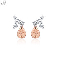 Boucles d'oreilles clous en or massif 18 carats véritable, diamant rose fantaisie naturel taille poire, bijoux fins de luxe classiques pour femmes, de la marque Hong Kong Company.