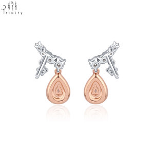 Boucles d'oreilles en diamant de luxe, design goutte, fournisseur de Hong Kong, or blanc et rose 18 carats, diamant rose naturel, pour femme, cadeau - Product Image 3