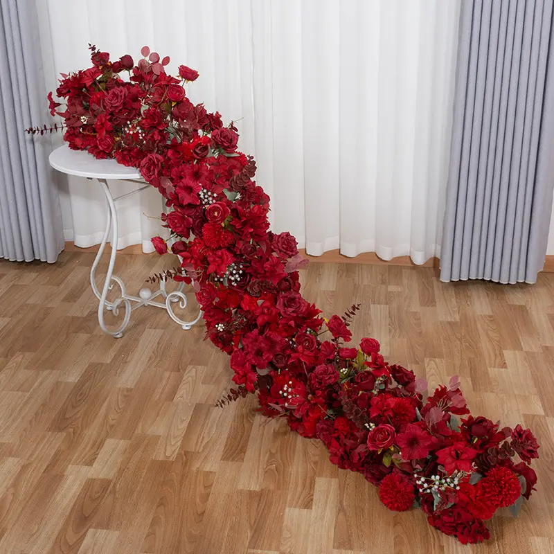 Wedding Arch Flowers Row Table Runner Centerpieces Silk Rose Flower Arrangements Decor for Reception Wedding Ceremony