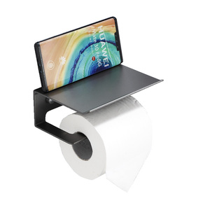 Portarrollos de Papel Higiénico Moderno de Aluminio Espacial Gris con Estante, Portarrollos de Papel Higiénico Negro Mate - Product Image 1