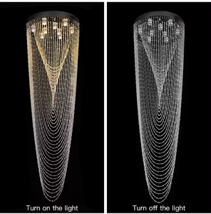 Lámpara colgante de escalera personalizada vestíbulo del hotel Villa araña de cristal larga de lujo para el hogar - Product Image 6