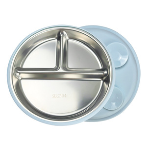 จานสแตนเลสแบบแบ่งช่องสำหรับเด็กเล็ก พร้อมขอบซิลิโคนถอดออกได้ - Product Image 4