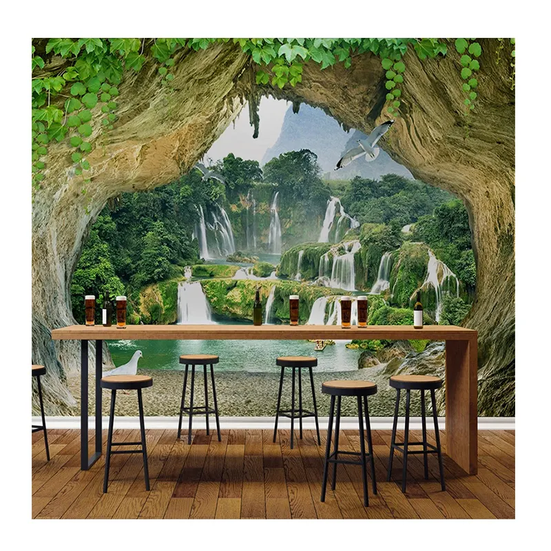 KOMNNI 동굴 폭포 3D 풍경 벽 종이 거실 주방 레스토랑 바 벽 장식 벽화 벽지