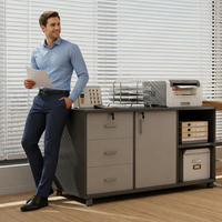 Armoire de classement de bureau mobile moderne avec serrure, meuble de rangement pour imprimante en bois à 3 tiroirs avec roulettes