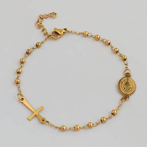 <span class=keywords><strong>Pulsera</strong></span> <span class=keywords><strong>de</strong></span> Acero Inoxidable Chapada en Oro <span class=keywords><strong>de</strong></span> 18k, Cadena <span class=keywords><strong>de</strong></span> Cuentas <span class=keywords><strong>de</strong></span> 3mm, Cruz Religiosa, Rosario, Joyería Cristiana, el <span class=keywords><strong>Mejor</strong></span> Regalo - Product Image 4