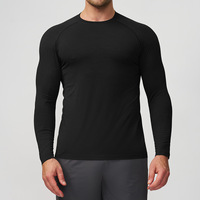 T-shirt de sport à manches longues pour homme, sans couture, respirant, à séchage rapide, bicolore, couche de base pour le yoga, la course à pied et l'entraînement