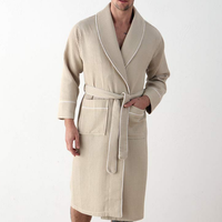 Peignoir en coton gaufré uni pour homme, manches longues, idéal pour hôtel, spa, respirant, vêtement de nuit pour la maison