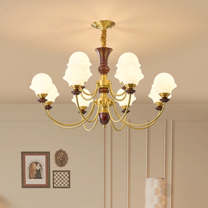 Candelabro de estilo vintage francés con múltiples cabezales, fuente de luz LED E27, forma redonda para sala de estar, comedor, dormitorio, iluminación cálida - Product Image 1