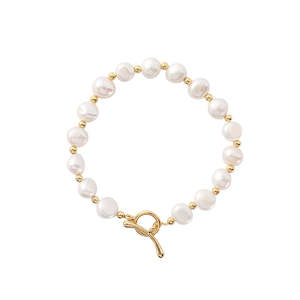 สร้อยข้อมือไข่มุกน้ำจืดทรงบาร็อคธรรมชาติสำหรับผู้หญิง ดีไซน์เฉพาะตัว สร้อยข้อมือ OT - Product Image 1