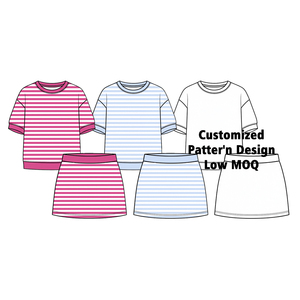 Ensemble de vêtements de sport pour filles 2026 – Sweat-shirt rayé et jupe à manches courtes deux pièces pour activités de plein air – Logo personnalisé, faible MOQ - Product Image 1