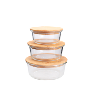 300ml 500ml 1L 1.1L rectangle shaped bamboo lunch box borosilicate glass food container with wood lid set