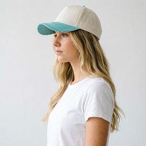 Wholesale Custom Logo Striped Brim Two Tone A-<b>Frame</b> Snapback Cap Casual 5 Panel <b>Canvas</b> Blank Baseball Hat for Men Women - Product Image 3