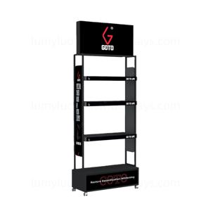Mobile LED Hair Salon Metal <b>Display</b> <b>Racks</b> with Wheels & Shelves Rolling Shampoo Merchandise for Wholesale Salon Product Showcase - Product Image 2