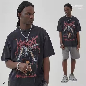 <span class=keywords><strong>Camiseta</strong></span> de manga corta para hombre 100% algodón copo de nieve frito agua lavada viejo irregular Anime impreso suelto estilo de calle de punto - Product Image 3