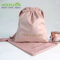 Pochette à bijoux en velours imprimée avec logo personnalisé, sac anti-poussière à cordon, emballage cadeau haut de gamme, sac anti-poussière en velours pour cosmétiques