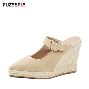 Sandales d'été <span class=keywords><strong>compensées</strong></span> à bout pointu pour femme, en daim, avec bride de cheville et boucle, talon de 10 cm - Product Image 1