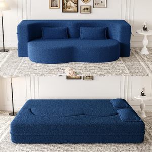 Hiện đại cong <span class=keywords><strong>Sofa</strong></span> giường với trắng boucle vải chuyển đổi thiết kế và gối Hiện Đại Đồ nội thất phòng khách - Product Image 6