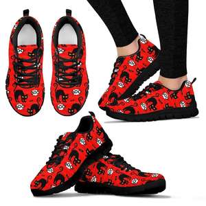 Zapatillas de deporte con cordones y diseño de gato negro para <span class=keywords><strong>Halloween</strong></span>, imagen de logotipo personalizado, zapatos informales transpirables para hombres y mujeres, zapatos de entrenamiento que absorben los golpes - Product Image 1