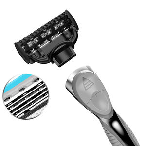 Rasoir à 5 lames avec tête de connecteur Rasoir de sécurité écologique pour hommes Rasoirs pour hommes en acier inoxydable bleu Logo personnalisé - Product Image 1