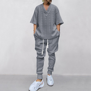 <span class=keywords><strong>Costume</strong></span> pour <span class=keywords><strong>homme</strong></span>, nouveau printemps, style européen et américain, décontracté, ample, manches sept-huitièmes, tricot jacquard, fermeture éclair, perles, haut et <span class=keywords><strong>pantalon</strong></span> long - Product Image 5