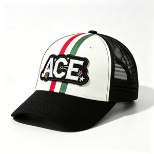 Custom Patch 6-Panel Trucker <b>Hat</b> <b>White</b> <b>Black</b> Mesh 100% Polyester Unisex Fashion Sports Summer 3D Woven Patch Color Stripe OEM - Product Image 4