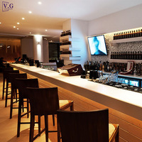 Comptoir de bar miniature en bois massif Corians fait main, installation gratuite, design moderne avec éclairage LED pour hôtel, club, centre commercial, usage commercial