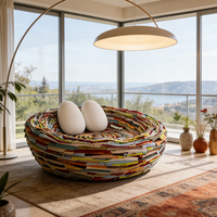Canapé moderne en forme de nid d'oiseau, bandes de tissu colorées, fauteuil lounge rond, mobilier artistique pour salon, canapé coussin œuf