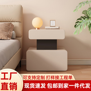 Double Layer Solid Wood Nightstand With Storage <b>Drawers</b> Modern Bedroom <b>Side</b> <b>Table</b> Square Design For Home Use - Product Image 5