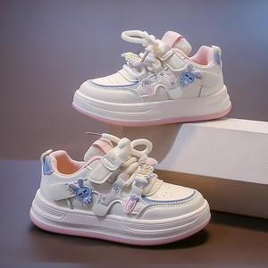 Chaussures de course décontractées pour filles printemps-automne 2025, chaussures pour enfants à semelle souple, fermeture à scratch, cuir synthétique rose/jaune clair - Product Image 5