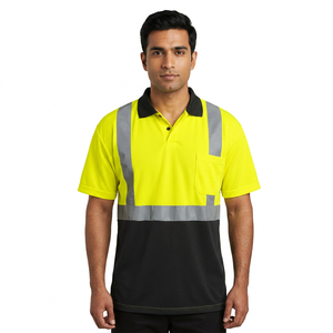 Camiseta de Trabajo de Alta Visibilidad Unisex Personalizada, Transpirable, de Poliéster/Algodón, con Bolsillo Reflectante en el Pecho, Manga Corta - Product Image 1