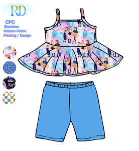 Ensemble 2 pièces pour filles : Haut sans manches à volants et short cycliste imprimé western – Tenue d'été pour enfants – Ensemble peplum + leggings pour filles - Product Image 4
